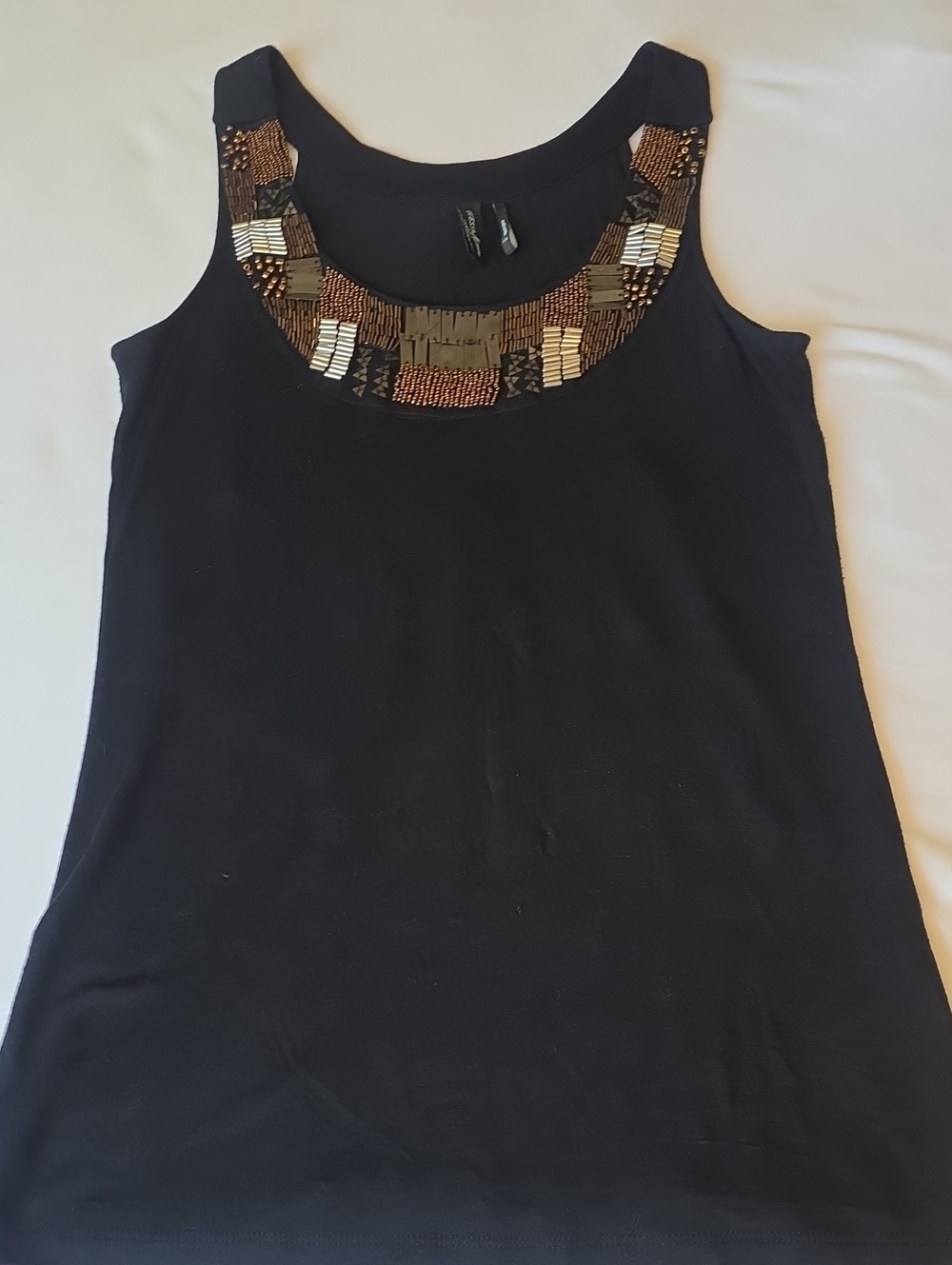 Guess Black Tank with Metallic Beaded Collar
